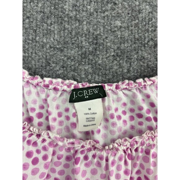 J Crew Blouse Womens Medium Pink Polka Dot Scoop Neck Short Sleeve Cotton Top - Picture 2 of 5